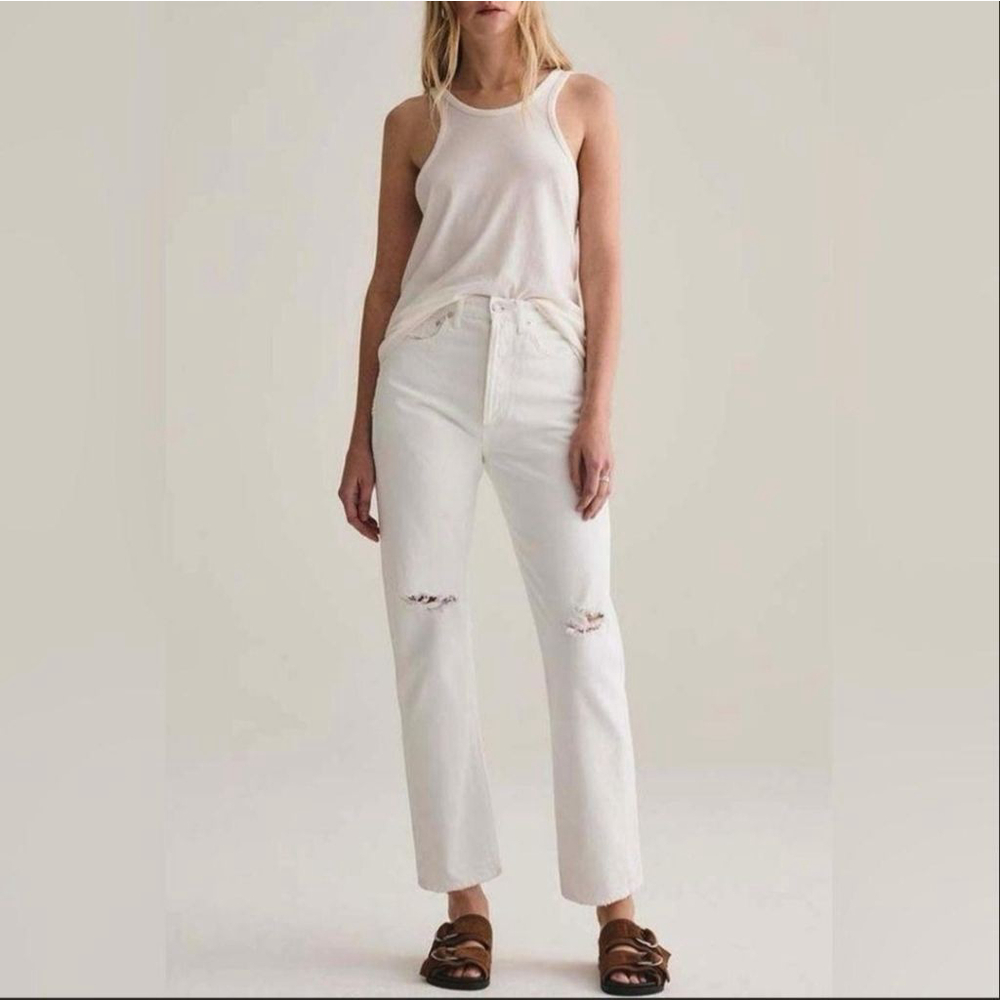 AGOLDE 90'S Jean White Distressed Straight Leg Jeans High Rise #76 Size 25